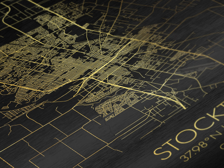 Stockton California City Poster, Metallic Gold Art, Metal Art, real wood frames, black and gold, Minimalist Wall Art, Map Print Poster