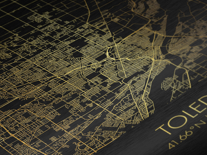 Toledo Ohio City Poster, Metallic Gold Art, Metal Art, real wood frames, black and gold, Street Map Art, Modern House Art