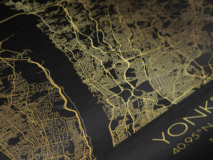 Yonkers New York City Poster, Metallic Gold Art, Metal Art, real wood frames, black and gold, Gold Street Map Art, Best Friend Gifts