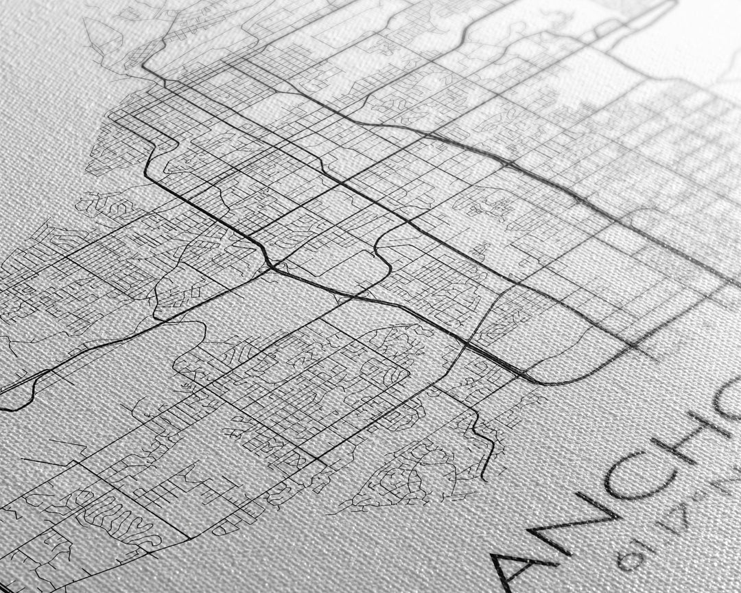 Anchorage Street Map, Alaska Map, City Map Wall Décor, Adventure Wall Art, Minimalist, Modern Art, Wall Art, Canvas Print, Canvas Wall Art