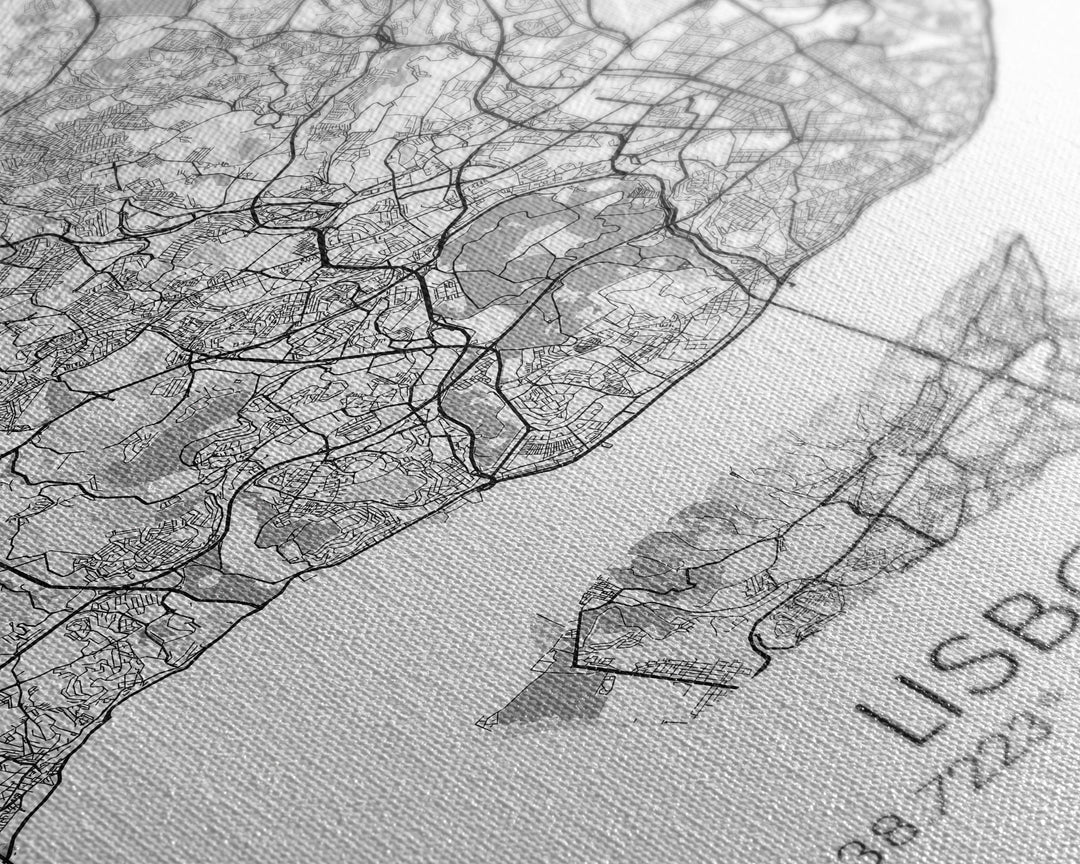 Lisbon Street Map, Portugal Map, City Map Art, Modern Wall Art, Wall Art, Canvas Print, Travel Décor, Above Bed Art, Gift For Couples