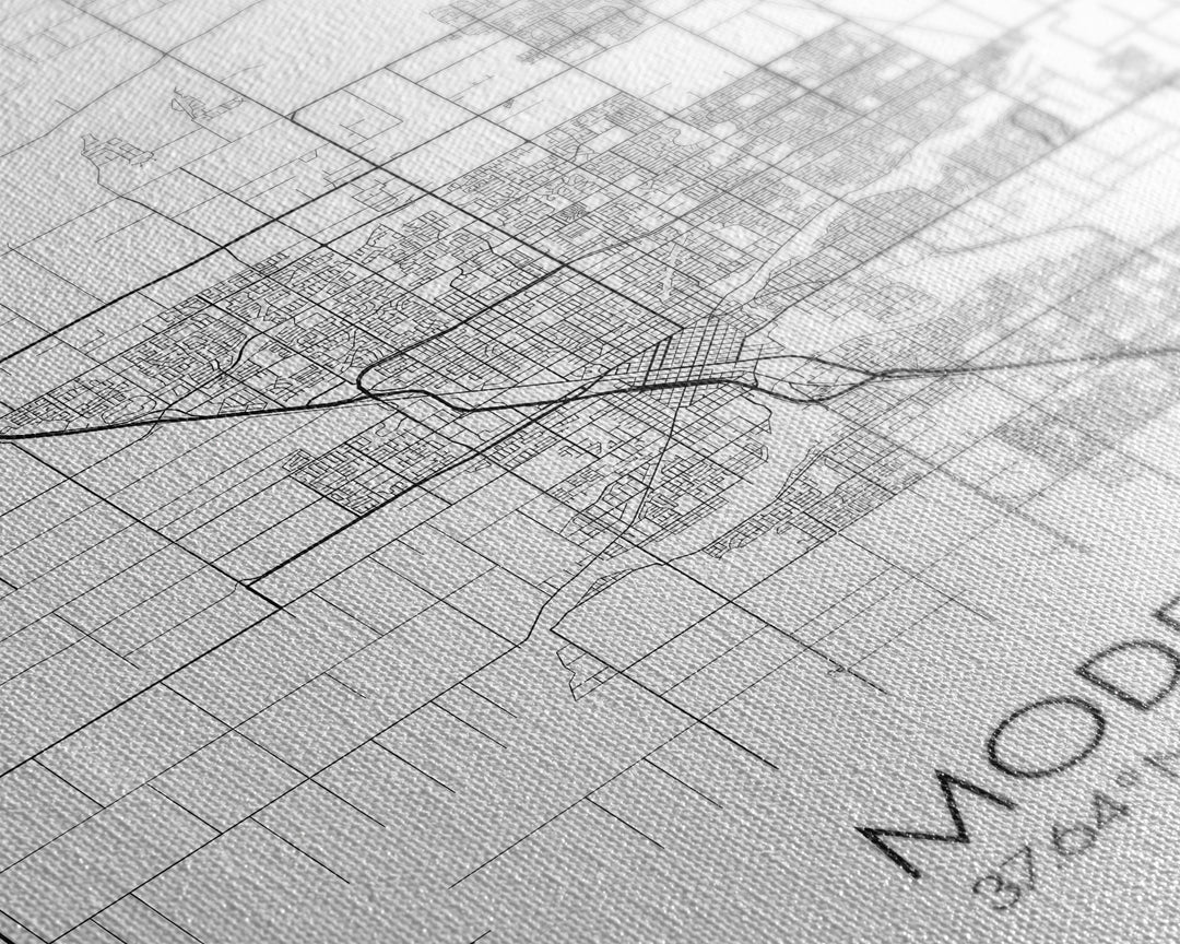 Modesto Street Map, California Map, City Map Art, Modern Art, Wall Art, Canvas Print, Home Décor Wall Art, Friendship Gift, Travel Wall Art