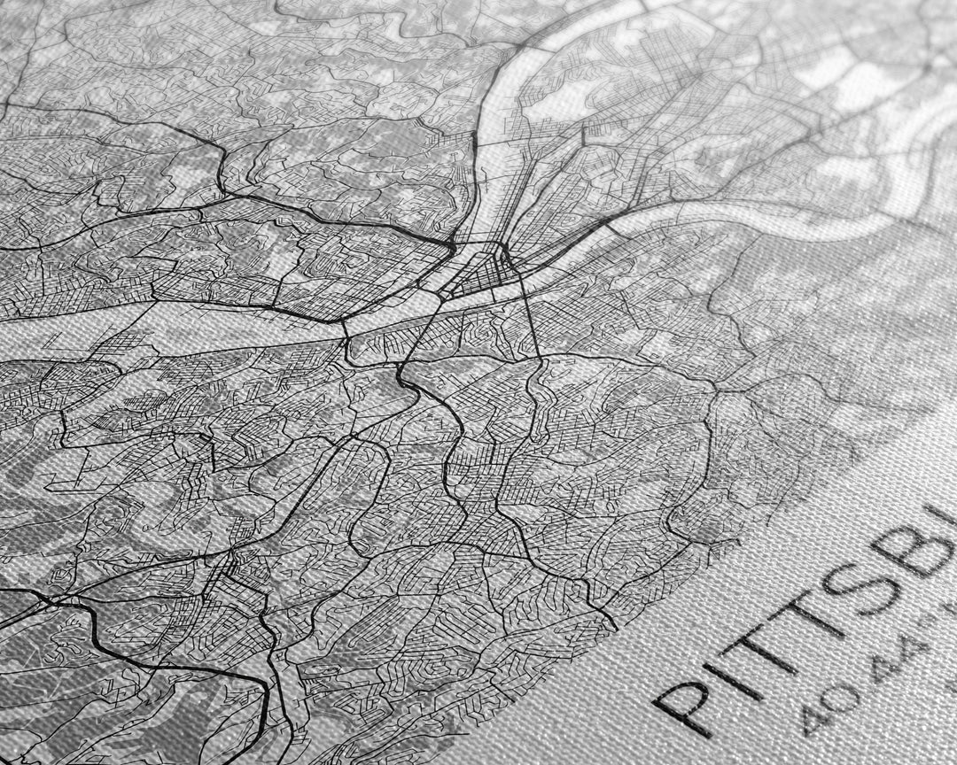 Pittsburgh Street Map, Pennsylvania Map, City Map Art, Minimalist Art, Wall Art, Canvas Print, Boys Room Wall Art, Aviation Gift, Travel Art