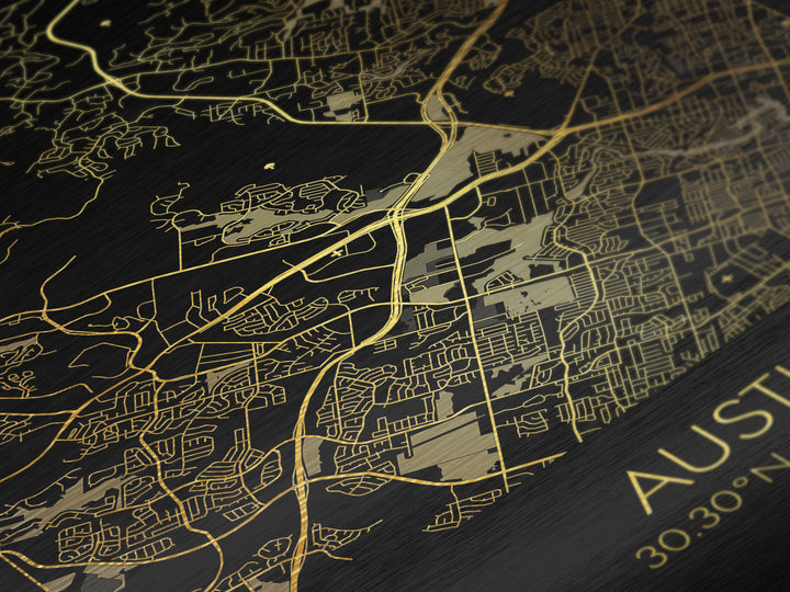 Austin Texas City Poster, Metallic Gold Art, Metal Art, real wood frames, black and gold, Street Map Art, Modern House Art