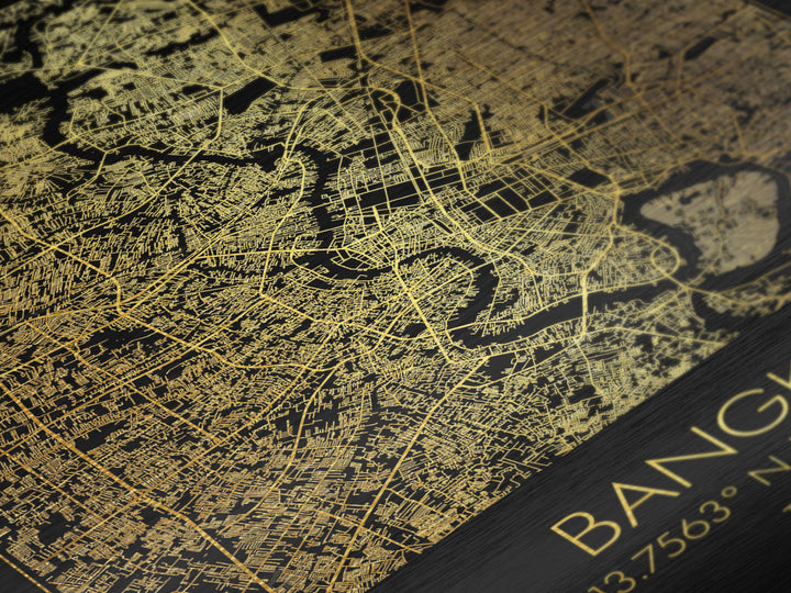 Bangkok Thailand City Poster, Metallic Gold Art, Metal Art, real wood frames, black and gold, Minimalist Wall Art, Map Print Poster