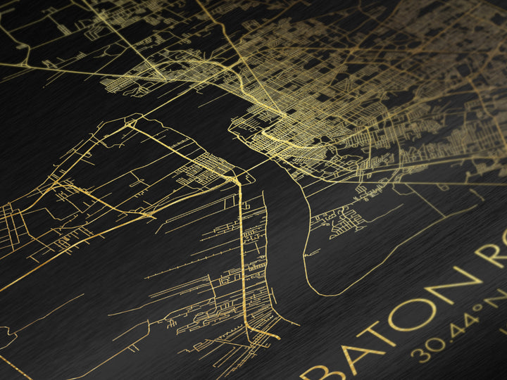 Baton Rouge Louisiana City Poster, Metallic Gold Art, Metal Art, real wood frames, black and gold, Map Art, Best Friend Gifts