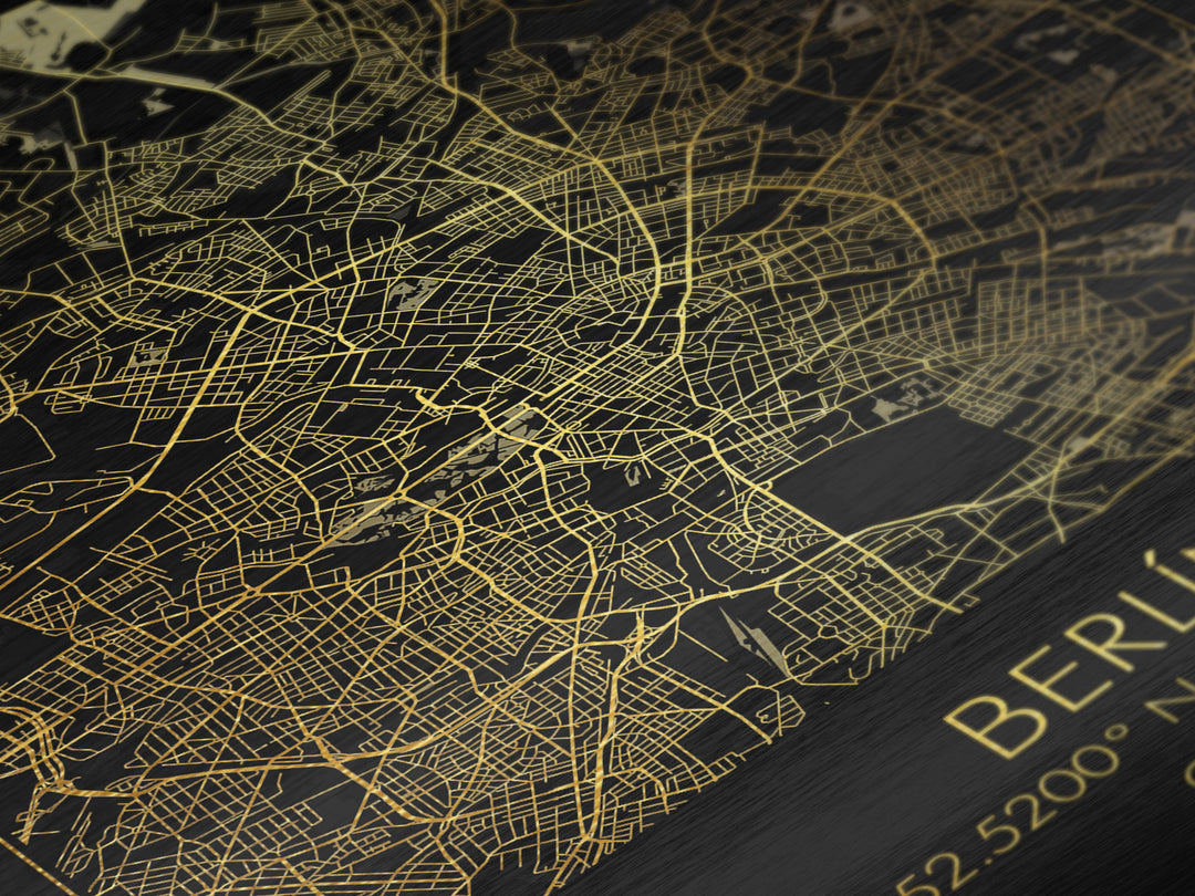 Berlin Germany City Poster, Metallic Gold Art, Metal Art, real wood frames, black and gold, Street Map Wall Art, Closing Gift