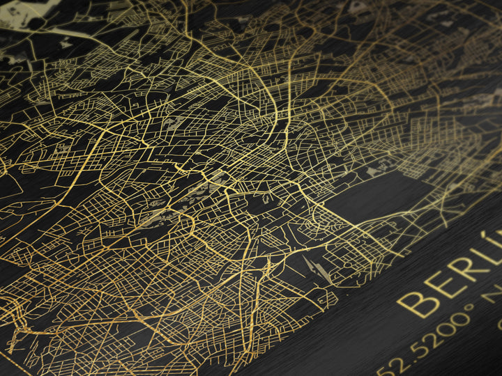 Berlin Germany City Poster, Metallic Gold Art, Metal Art, real wood frames, black and gold, Street Map Wall Art, Closing Gift