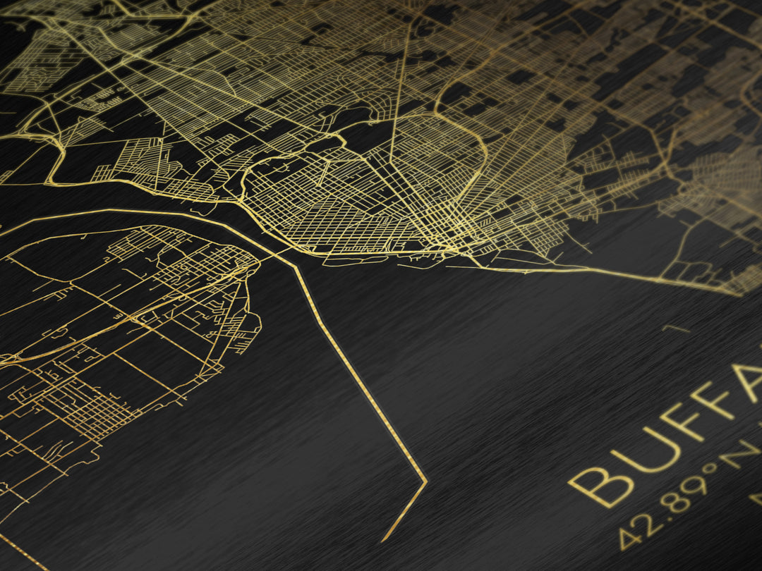 Buffalo New York City street map, Metallic Gold Print, Metal Art, wood framed map, black and gold, Street Map Art, Office Decor