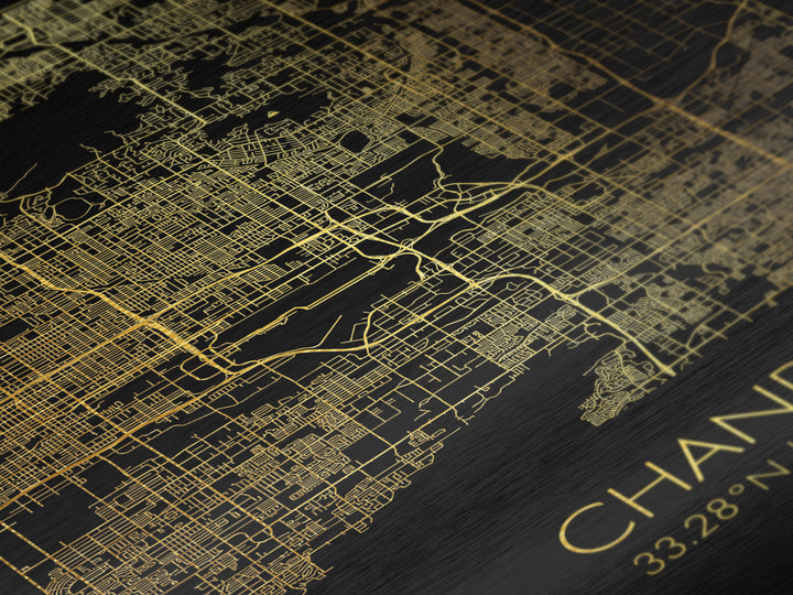 Chandler Arizona City street map, Metallic Gold Print, Metal Art, wood framed map, black and gold, Gold Street Map Art, Modern Wall Art