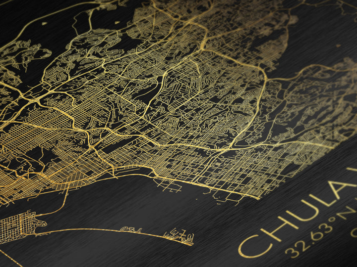 Chula Vista California City Poster, Metallic Gold Art, Metal Art, real wood frames, black and gold, Minimalist Wall Art, Map Print Poster