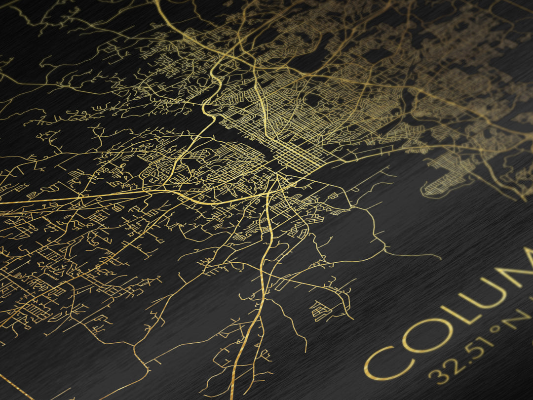 Columbus Georgia City Poster, Metallic Gold Art, Metal Art, real wood frames, black and gold, Minimalist Wall Art, Map Print Poster