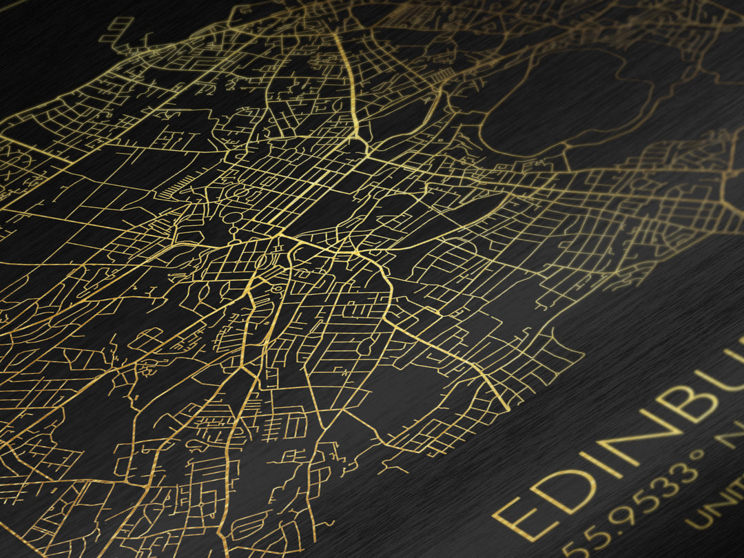 Edinburgh United Kingdom City Poster, Metallic Gold Art, Metal Art, real wood frames, black and gold, Map Art, Best Friend Gifts