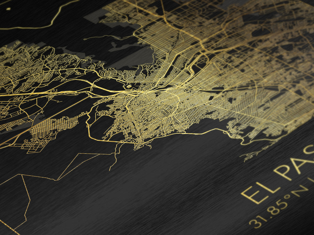 El Paso Texas City Poster, Metallic Gold Art, Metal Art, real wood frames, black and gold, Minimalist Wall Art, Map Print Poster
