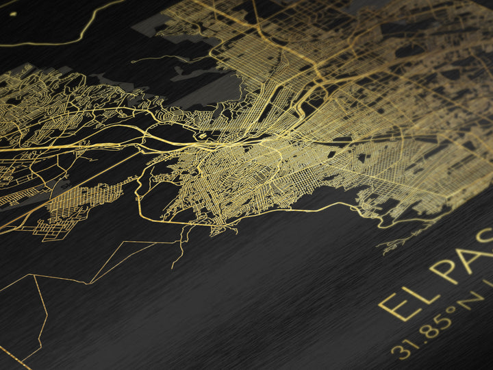El Paso Texas City Poster, Metallic Gold Art, Metal Art, real wood frames, black and gold, Minimalist Wall Art, Map Print Poster