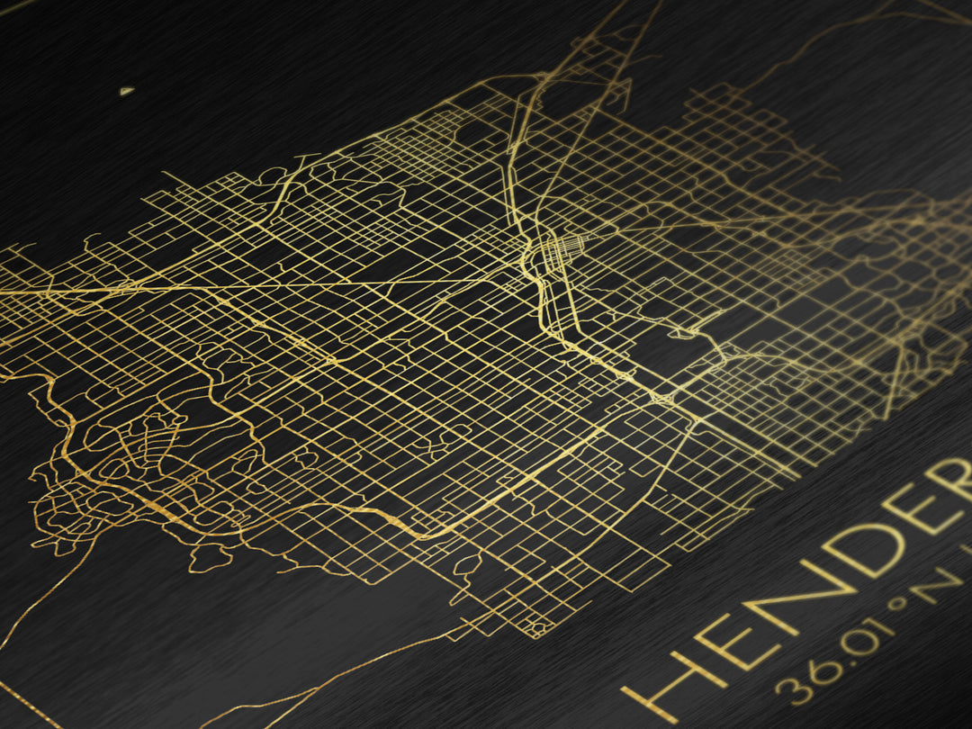Henderson Nevada City street map, Metallic Gold Print, Metal Art, wood framed map, black and gold, Street Map Art, Office Decor