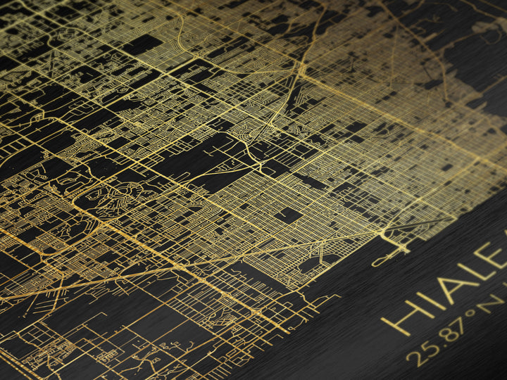 Hialeah Florida City Poster, Metallic Gold Art, Metal Art, real wood frames, black and gold, Map Art, Best Friend Gifts