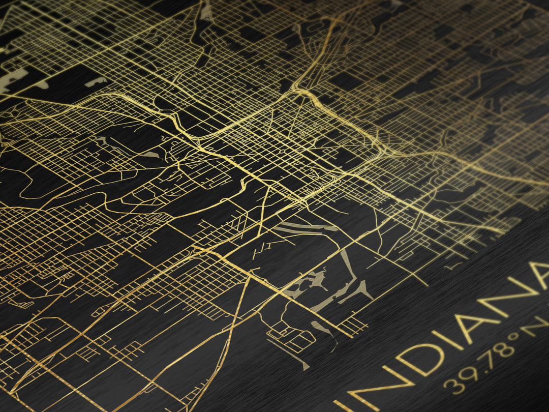 Indianapolis Indiana City Poster, Metallic Gold Art, Metal Art, real wood frames, black and gold, Minimalist Wall Art, Map Print Poster