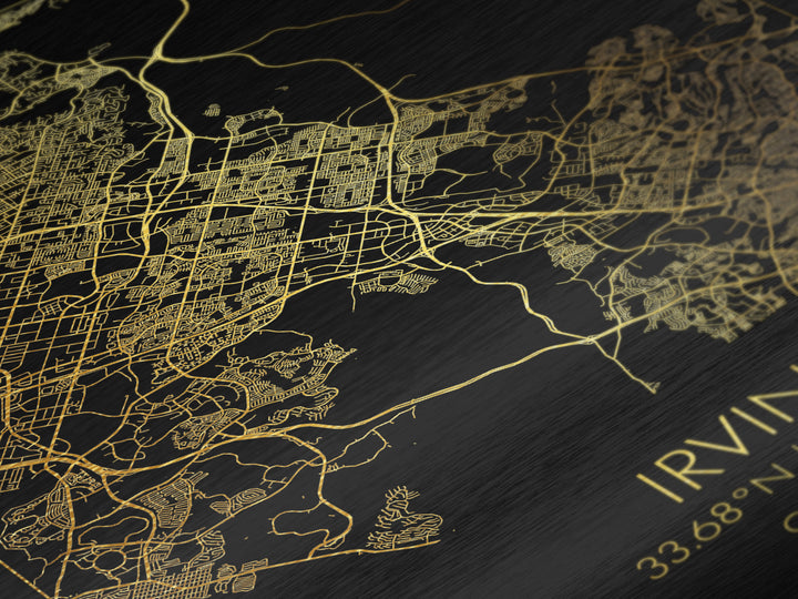 Irvine California City street map, Metallic Gold Print, Metal Art, wood framed map, black and gold, Street Map Art, Office Decor