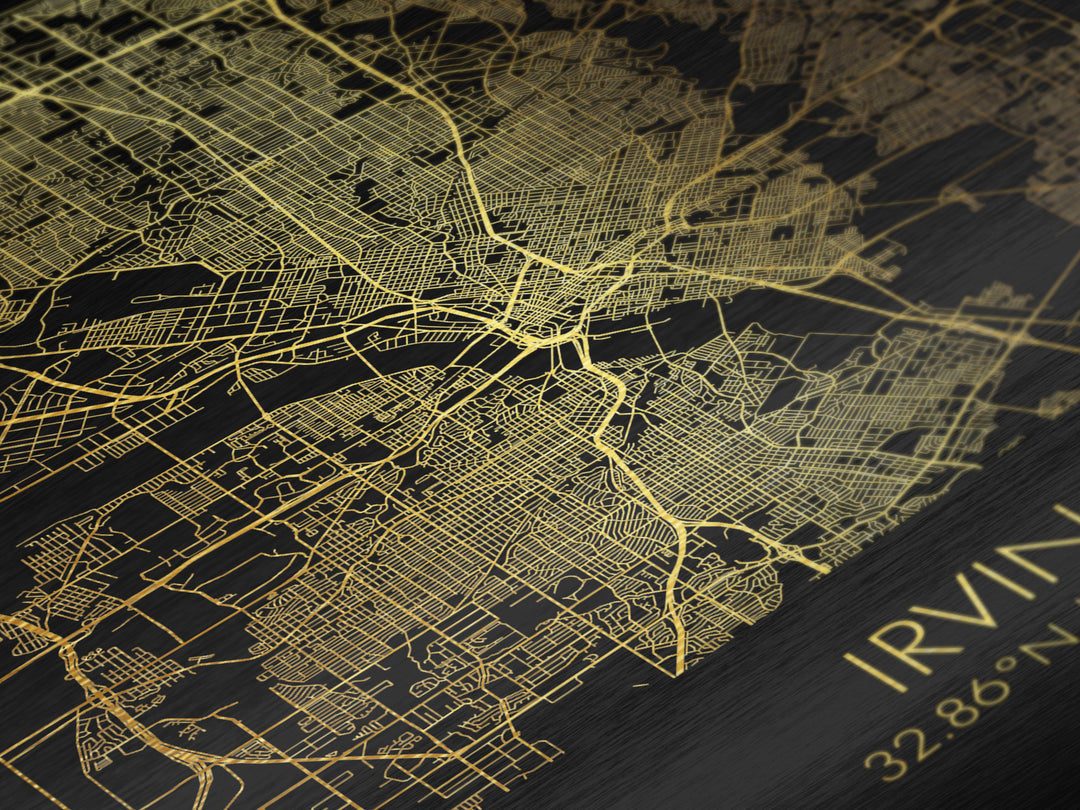 Irving Texas City Poster, Metallic Gold Art, Metal Art, real wood frames, black and gold, Map Art, Best Friend Gifts