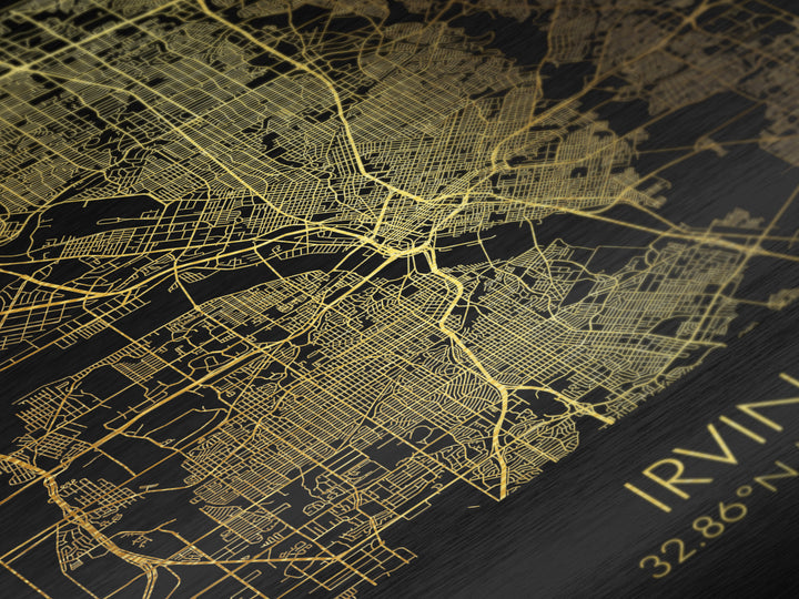 Irving Texas City Poster, Metallic Gold Art, Metal Art, real wood frames, black and gold, Map Art, Best Friend Gifts
