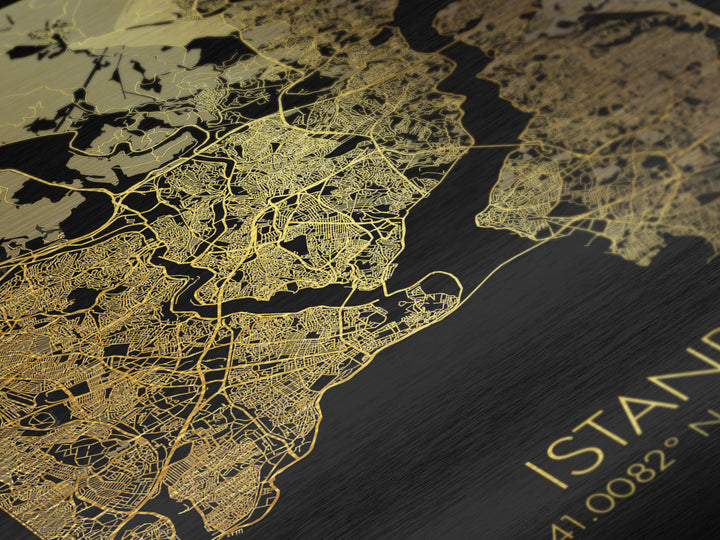 Istanbul Turkey City Poster, Metallic Gold Art, Metal Art, real wood frames, black and gold, Minimalist Wall Art, Map Print Poster