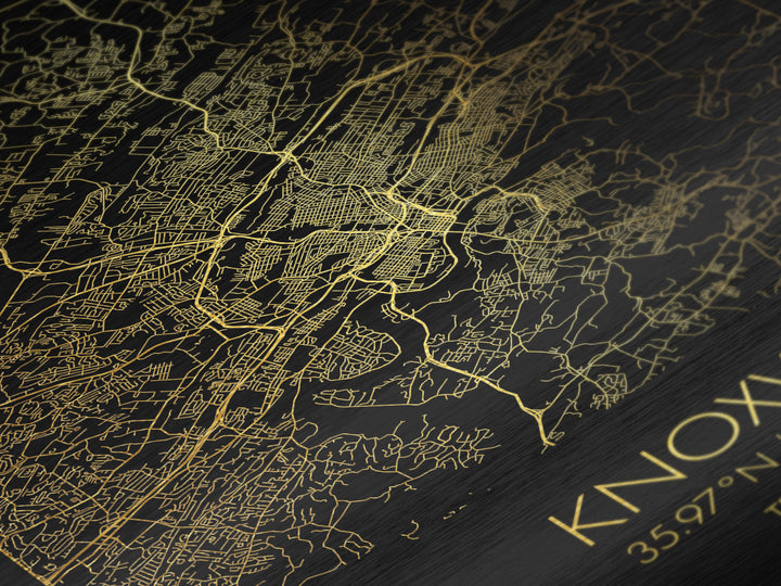 Knoxville Tennessee City Poster, Metallic Gold Art, Metal Art, real wood frames, black and gold, Map Art, Best Friend Gifts