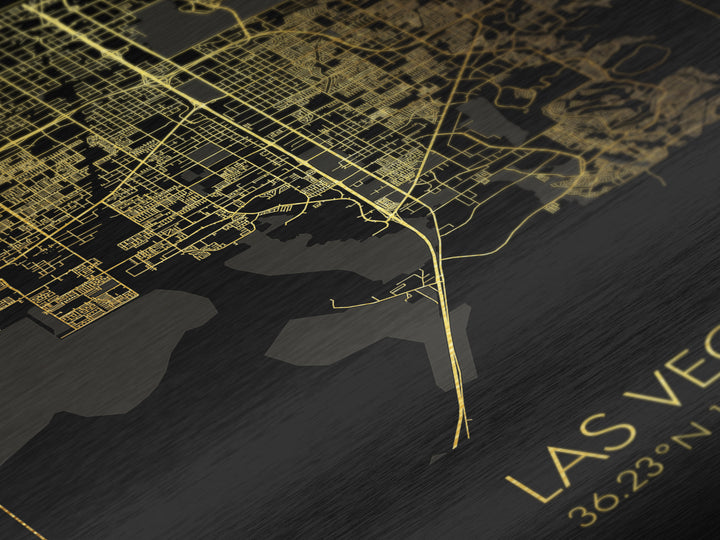 Las Vegas Nevada City street map, Metallic Gold Print, Metal Art, wood framed map, black and gold, Street Map Art, Office Decor