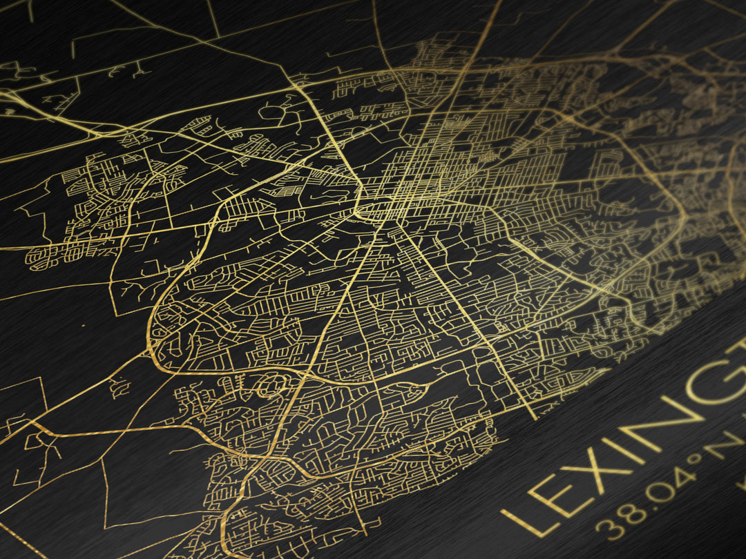 Lexington Kentucky City Poster, Metallic Gold Art, Metal Art, real wood frames, black and gold, Map Art, Best Friend Gifts