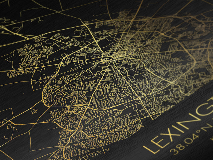 Lexington Kentucky City Poster, Metallic Gold Art, Metal Art, real wood frames, black and gold, Map Art, Best Friend Gifts