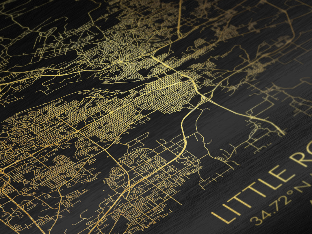 Little Rock Arkansas City Poster, Metallic Gold Art, Metal Art, real wood frames, black and gold, Map Art, Best Friend Gifts