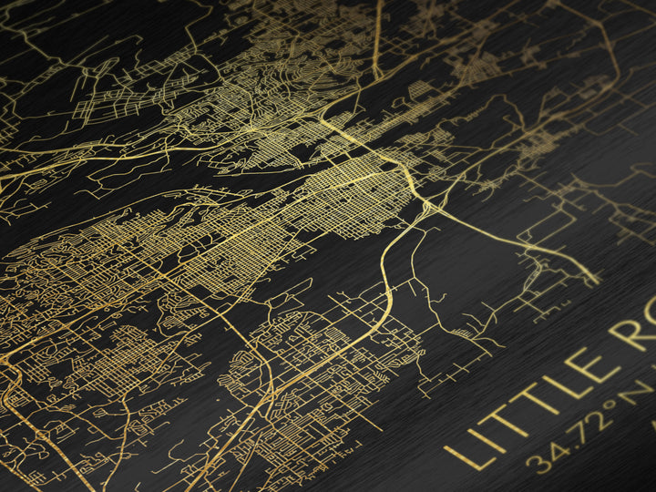 Little Rock Arkansas City Poster, Metallic Gold Art, Metal Art, real wood frames, black and gold, Map Art, Best Friend Gifts