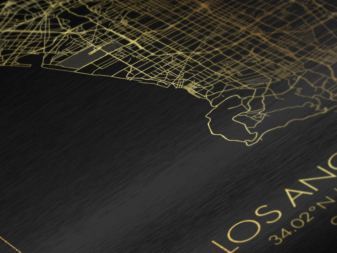 Los Angeles California City street map, Metallic Gold Print, Metal Art, wood framed map, black and gold, Street Map Art, Office Decor