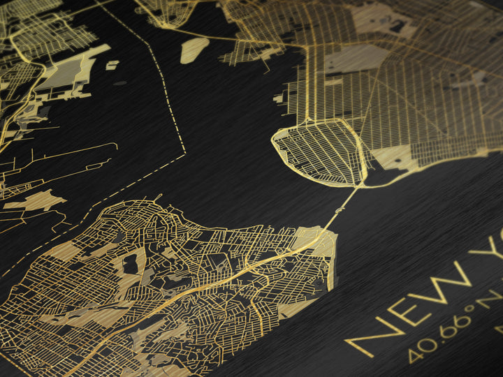 New York New York City street map, Metallic Gold Print, Metal Art, wood framed map, black and gold, Street Map Art, Office Decor