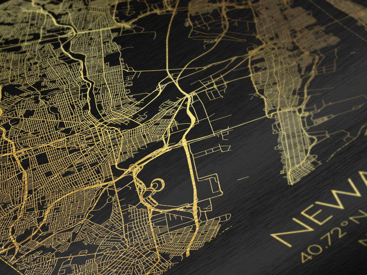 Newark New Jersey City Poster, Metallic Gold Art, Metal Art, real wood frames, black and gold, Map Art, Best Friend Gifts