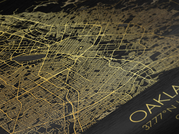 Oakland California City Poster, Metallic Gold Art, Metal Art, real wood frames, black and gold, Minimalist Wall Art, Map Print Poster