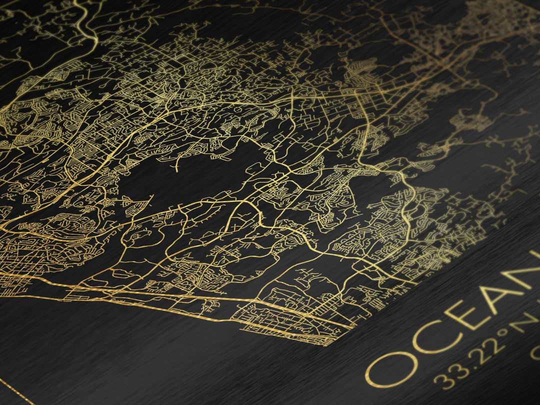 Oceanside California City street map, Metallic Gold Print, Metal Art, wood framed map, black and gold, Street Map Art, Office Decor