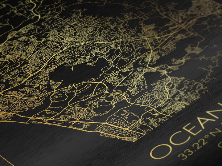 Oceanside California City street map, Metallic Gold Print, Metal Art, wood framed map, black and gold, Street Map Art, Office Decor