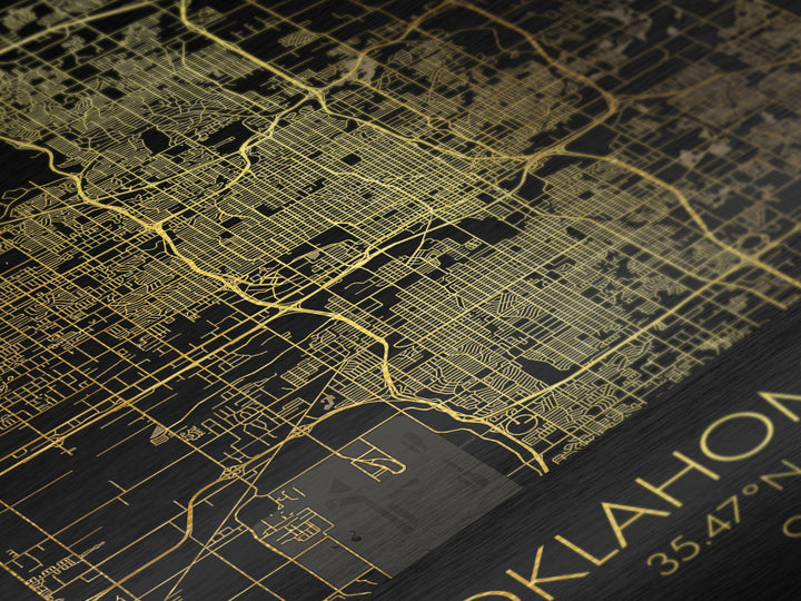 Oklahoma City Oklahoma City Poster, Metallic Gold Art, Metal Art, real wood frames, black and gold, Map Art, Best Friend Gifts