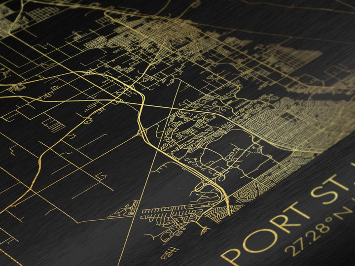 Port St Lucie Florida City Poster, Metallic Gold Art, Metal Art, real wood frames, black and gold, Map Art, Best Friend Gifts