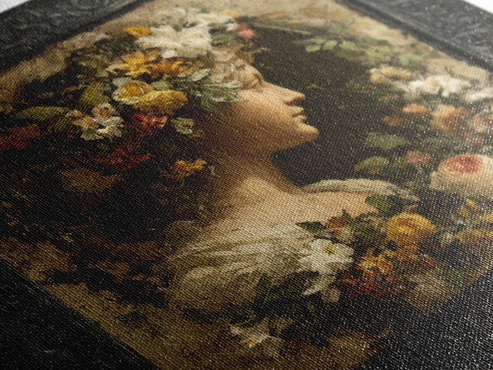 Floral Garland Surrounding a Classical Profile Canvas Print, Renaissanceinspired Art, Unique Wall Art, Living Room Decor, REN-1x1-22