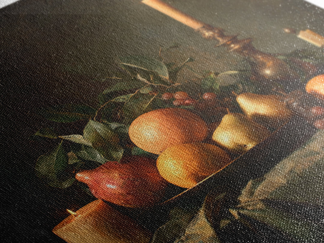 Oil Painted Fruit Still Life on Dark Canvas Print, Renaissanceinspired Art, Fantasy Decor, Living Room Decor, Classic, REN-1x1-51