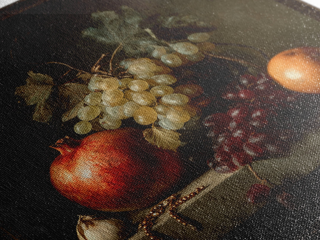 Oil Painted Fruit Still Life on Dark Canvas Print, Renaissanceinspired Art, Elegant Home Decor, Living Room Decor, Classic, REN-1x1-75