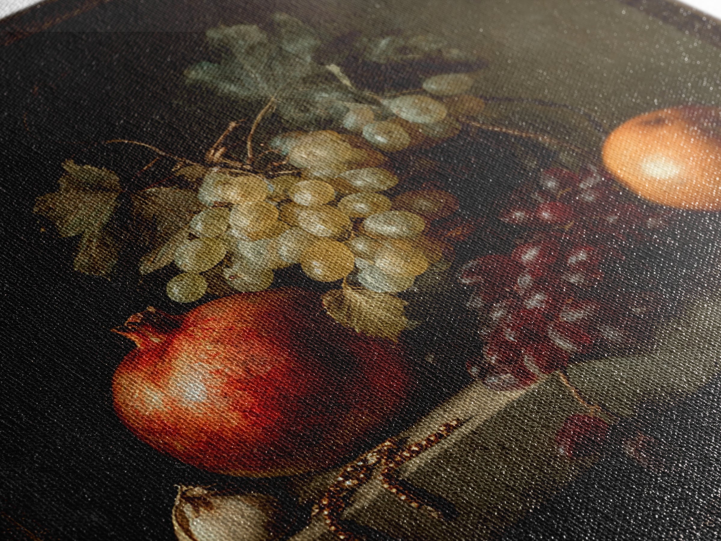Oil Painted Fruit Still Life on Dark Canvas Print, Renaissanceinspired Art, Elegant Home Decor, Living Room Decor, Classic, REN-1x1-75