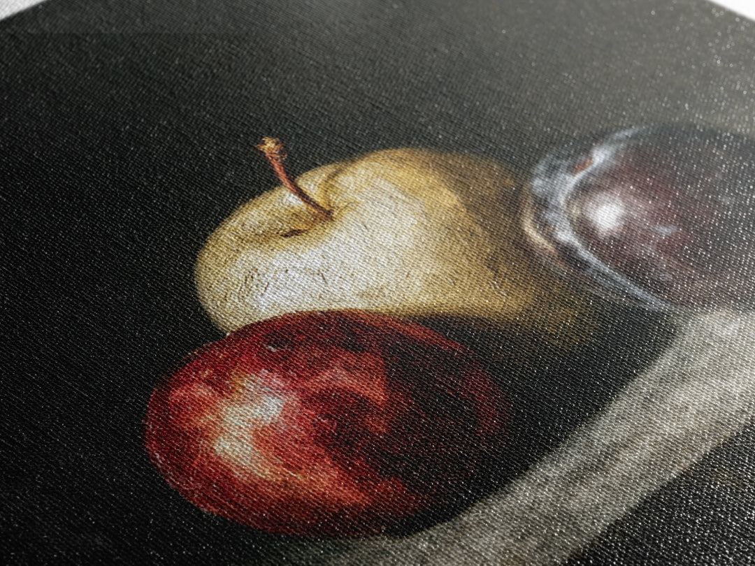 Oil Painted Fruit Still Life on Dark Canvas Print, Renaissanceinspired Art, Art Print, Living Room Decor, Fine Art, Classic, REN-1x1-99