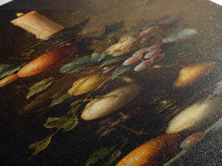 Oil Painted Fruit Still Life on Dark Canvas Print, Renaissanceinspired Art, Gallery Decor, Living Room Decor, Fine Art, Classic, REN-1x3-39