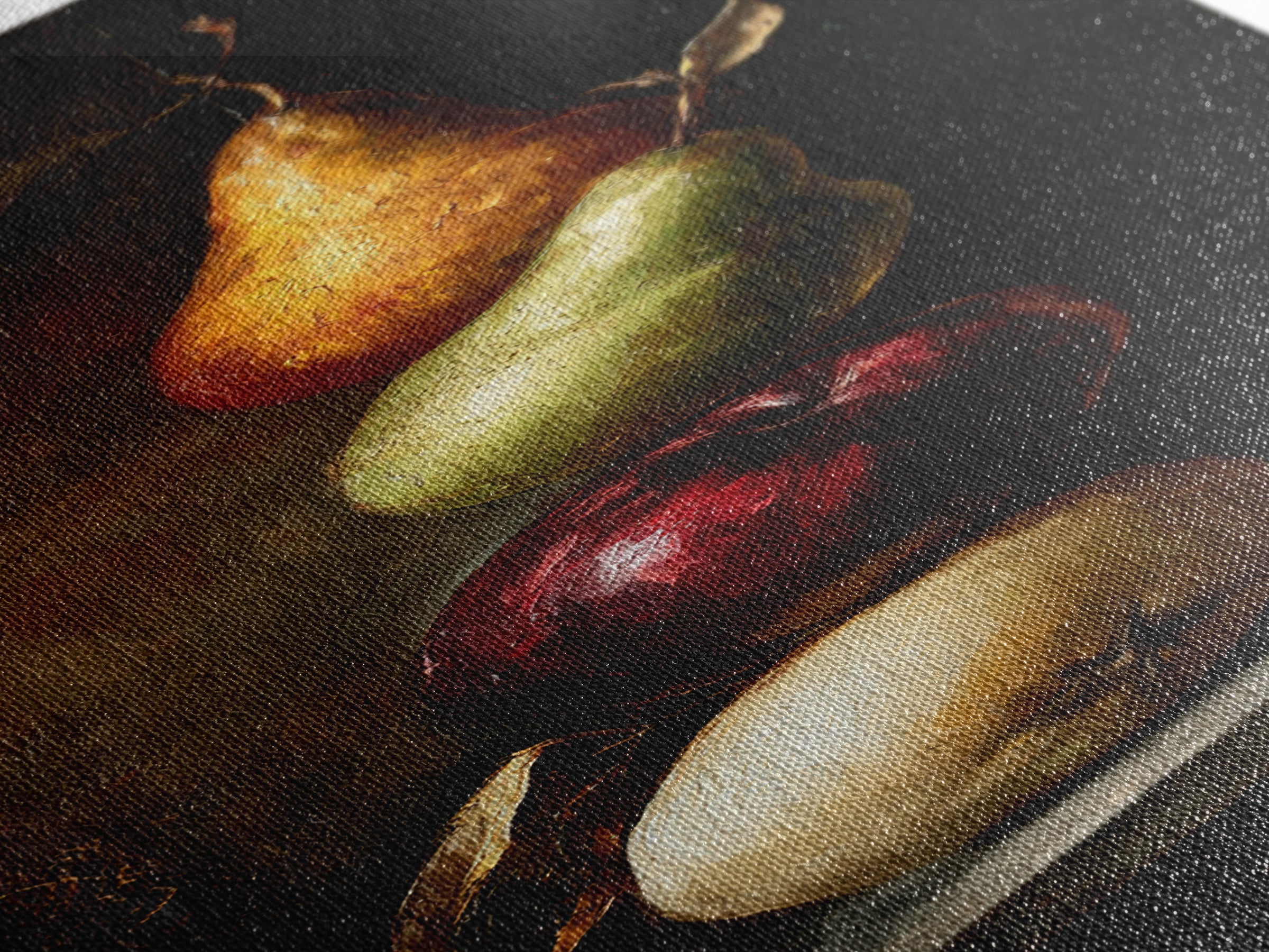 Oil Painted Fruit Still Life on Dark Canvas Print, Renaissanceinspired Art, Living Room Decor, Oil Painting, Classic, REN-1x3-63