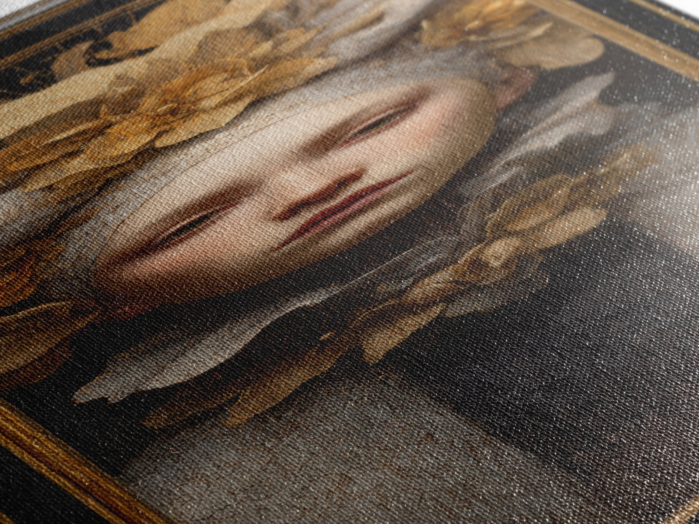 Gold Halo Portrait Canvas Print, Renaissanceinspired Art, Floral Painting, Living Room Decor, Oil Painting, Classic, Art Print, REN-1x3-65