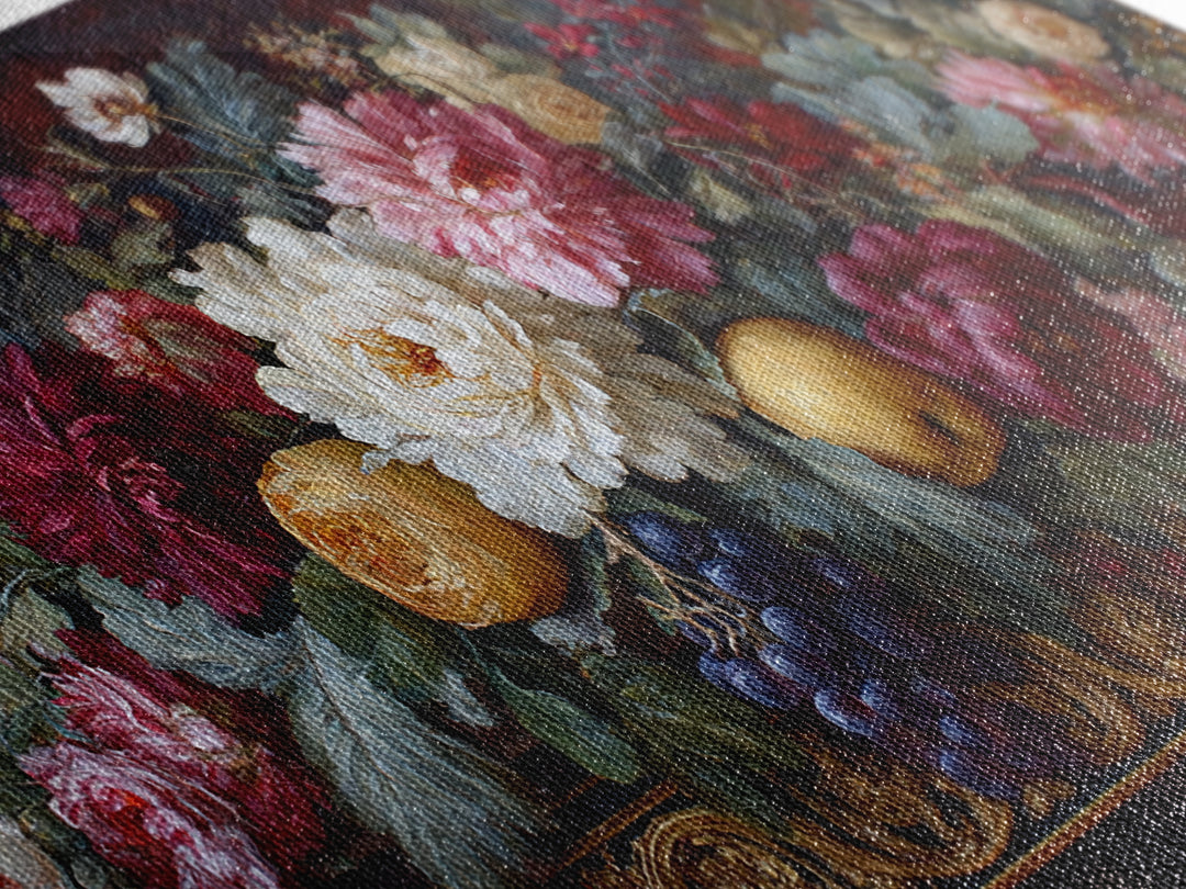Floral Garland Surrounding a Classical Profile Canvas Print, Renaissanceinspired Art, Home Altar, Living Room Decor, Classic, REN-2x1-18