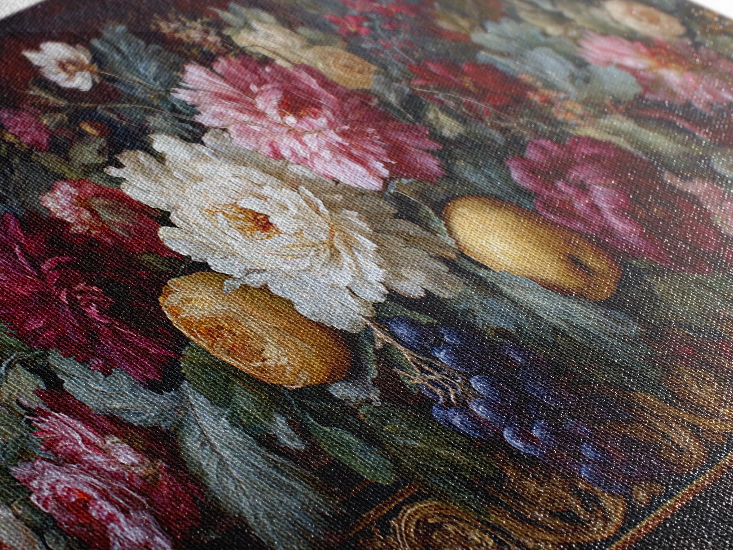 Floral Garland Surrounding a Classical Profile Canvas Print, Renaissanceinspired Art, Home Altar, Living Room Decor, Classic, REN-2x1-18